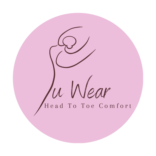 Woman doing ballet pose looking like a letter Y, forming the word "Yu Wear".