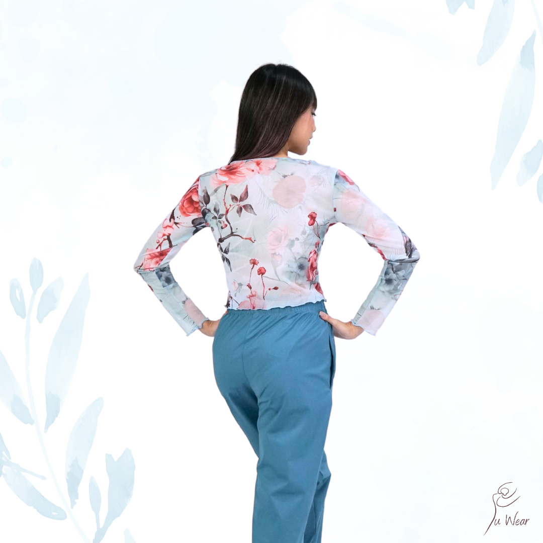 Mesh Top in Emerald Lilies